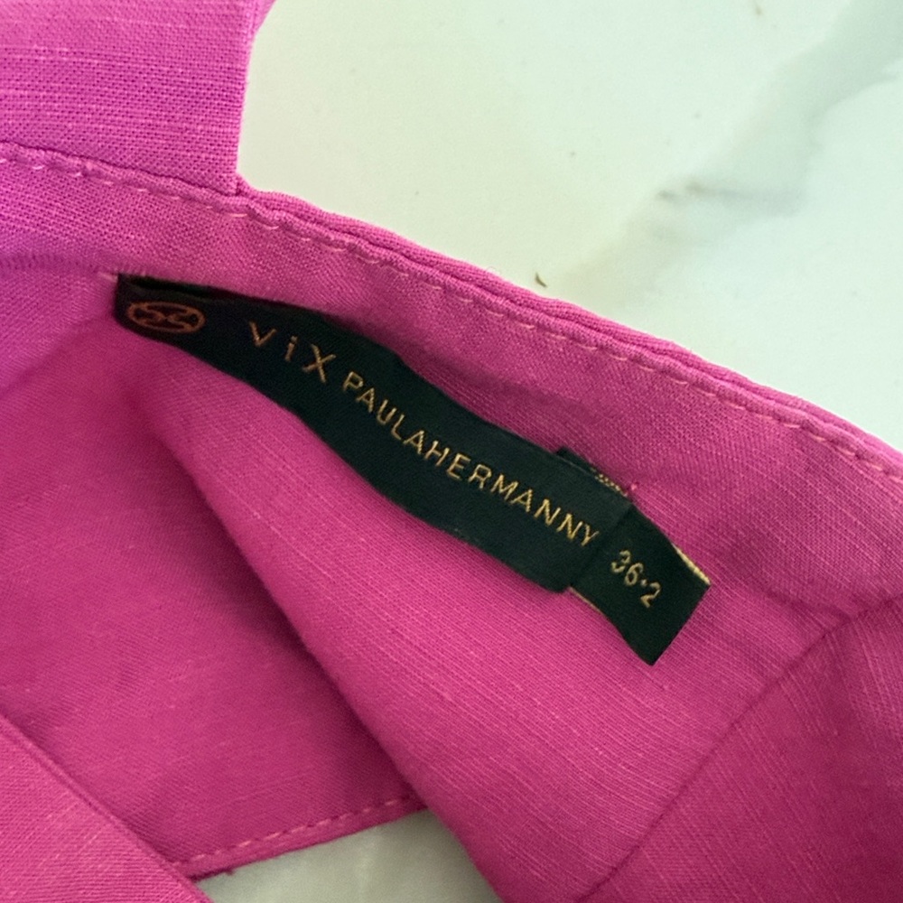 Bright Pink Women's Linen Blend Romper - Picture 3 of 6